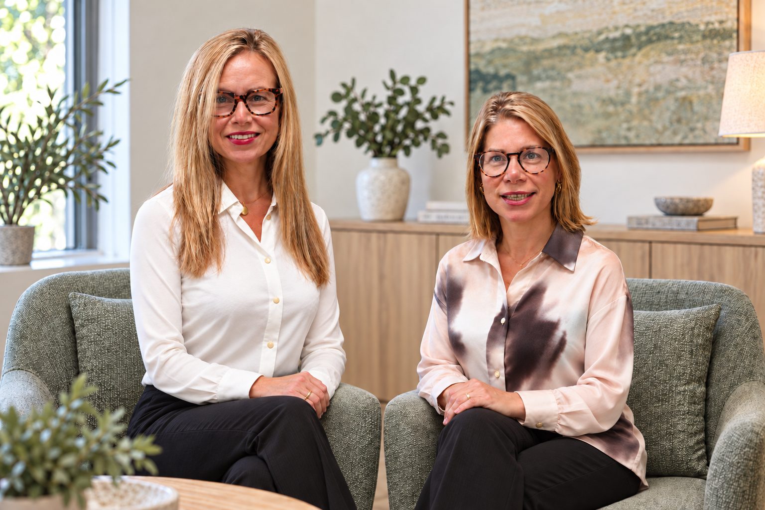Kate and Elaine seated together, talking